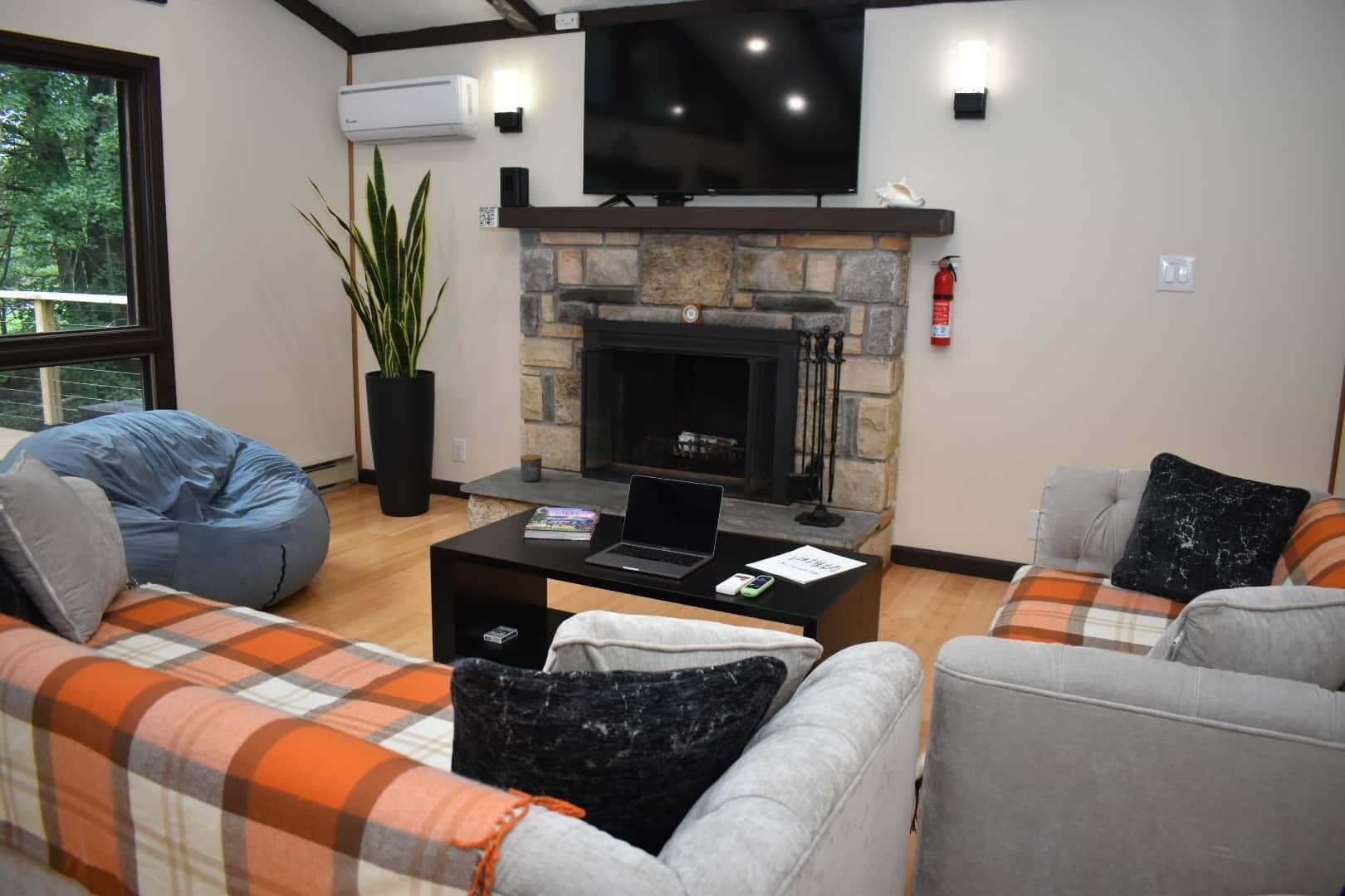 TV, fireplace, table tennis
