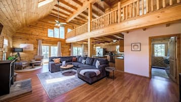 Televisio, takka, työhuone