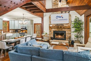 TV, fireplace, books - Luxury 4BR mountain home with hot tub, shuffleboard, gated community & views. (Burnsville)