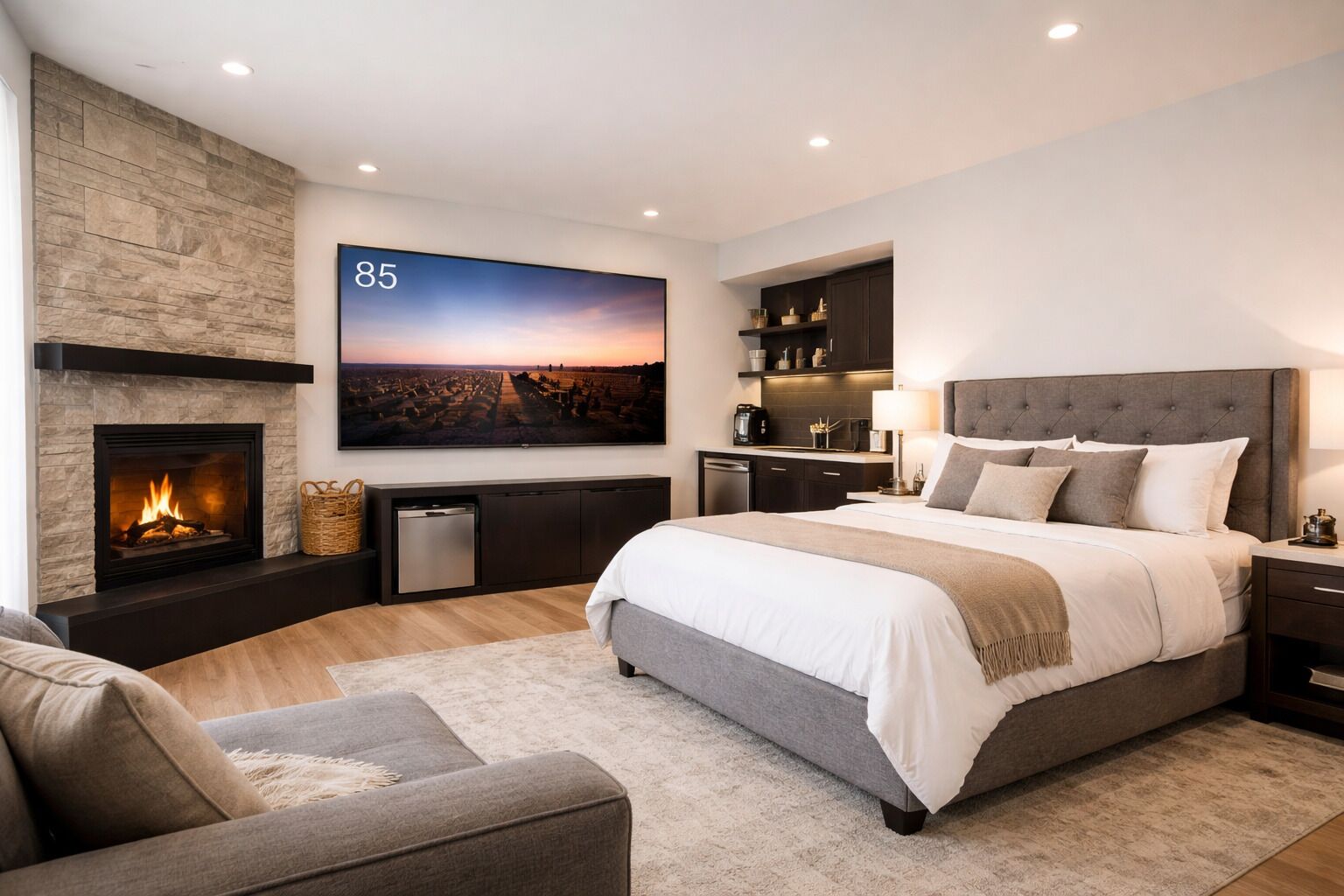 Luxury Studio Suite, 1 Queen Bed, Fireplace | Down comforters, Select Comfort beds, individually decorated