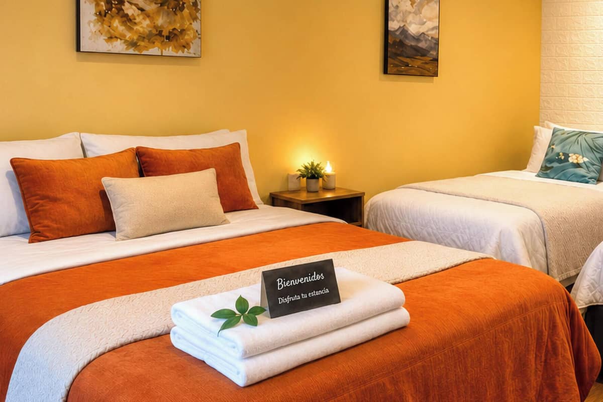 Family Quadruple Room, Patio | Down duvets, Select Comfort beds, desk, laptop workspace