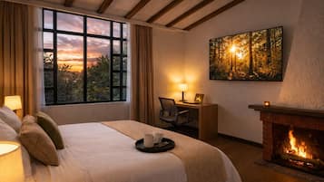 Luxury Studio Suite, 1 Queen Bed, Fireplace | Down comforters, Select Comfort beds, individually decorated