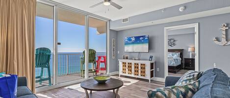 Condo, Multiple Beds, Balcony, Ocean View (Tidewater Beach Resort 1709) | Living area | 49-inch flat-screen TV with digital channels