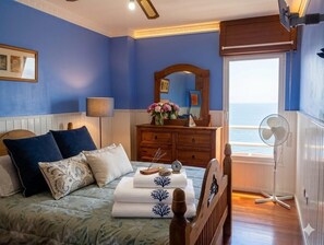 A bedroom with a bed, dresser, mirror, and a view of the sea. - 3 Bed-room & Wifi-radazul -sea View and Balcony (El Rosario)