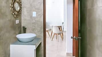 Hair dryer, towels, toilet paper
