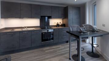 Fridge, microwave, oven, dishwasher