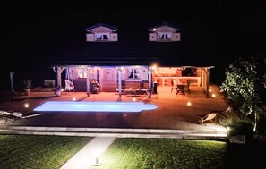 A house with a swimming pool, a covered patio, and a garage. - Amazing home in Druzilovec with sauna (Druzilovec)