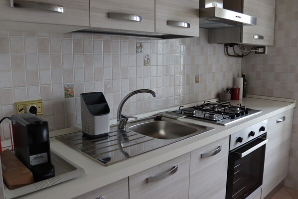 Fridge, oven, stovetop, coffee/tea maker