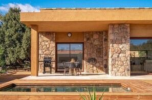 Outdoor dining - Superb new stone villa SEA VIEW Palombaggia (PORTO VECCHIO)