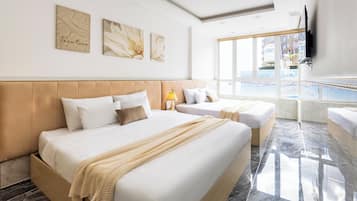 Premier Twin Room, 2 Queen Beds, Private Bathroom, City View | Desk, laptop workspace, soundproofing, free WiFi