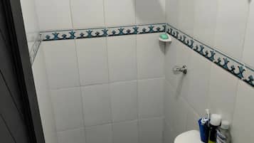 Shower, towels, toilet paper