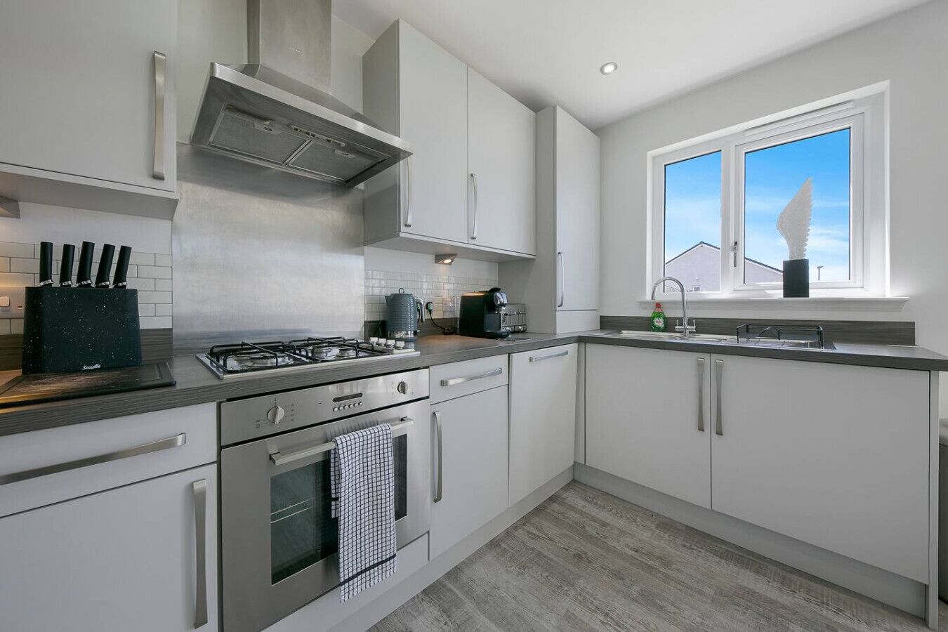 Fridge, oven, dishwasher, coffee/tea maker