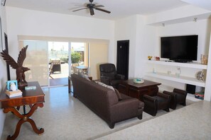 TV connectée, cheminée, chaîne hi-fi