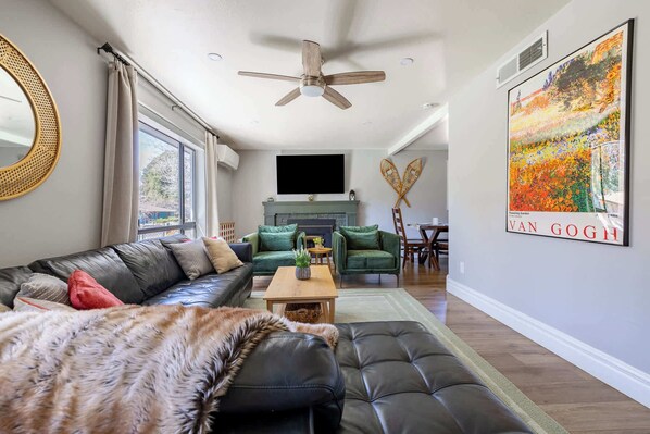 TV, fireplace