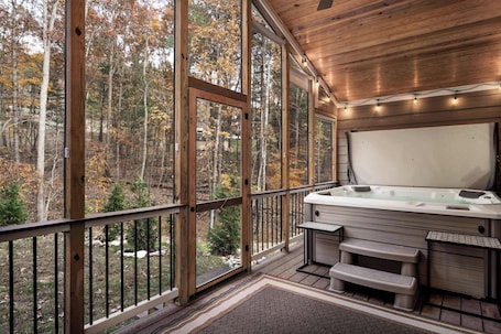Indoor spa tub. The Foxwood Cabin | Hot Tub, Screened Porch, Grill