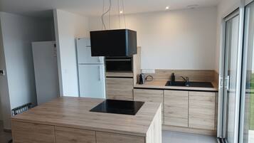 Réfrigérateur, micro-ondes, plaque de cuisson, lave-vaisselle