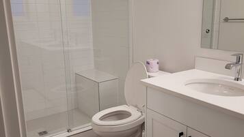 Shower, bidet, towels, soap