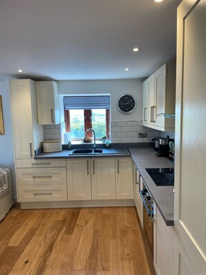 Frigorífico, microondas, horno y placa de cocina