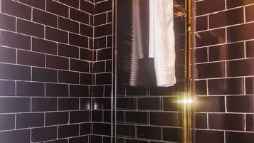 Douche, serviettes fournies, papier toilette