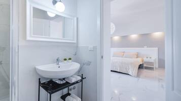 Hair dryer, bidet, towels, soap