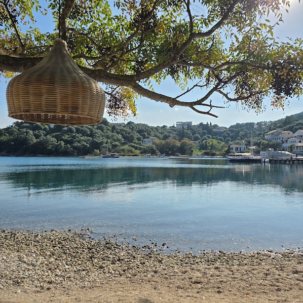 Sun loungers, beach umbrellas, beach towels