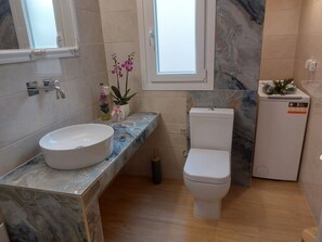 Haartrockner, Handtücher, Seife, Toilettenpapier