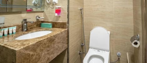 Free toiletries, hair dryer, towels, soap