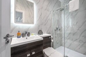 Séchoir à cheveux, serviettes fournies, savon, papier de toilette