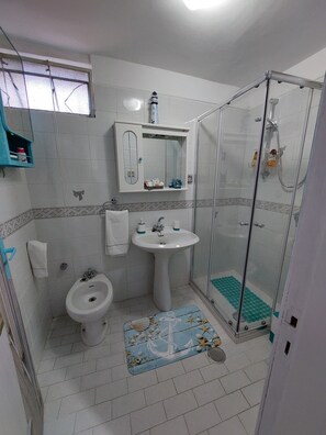 Douche, séchoir à cheveux, bidet, serviettes fournies