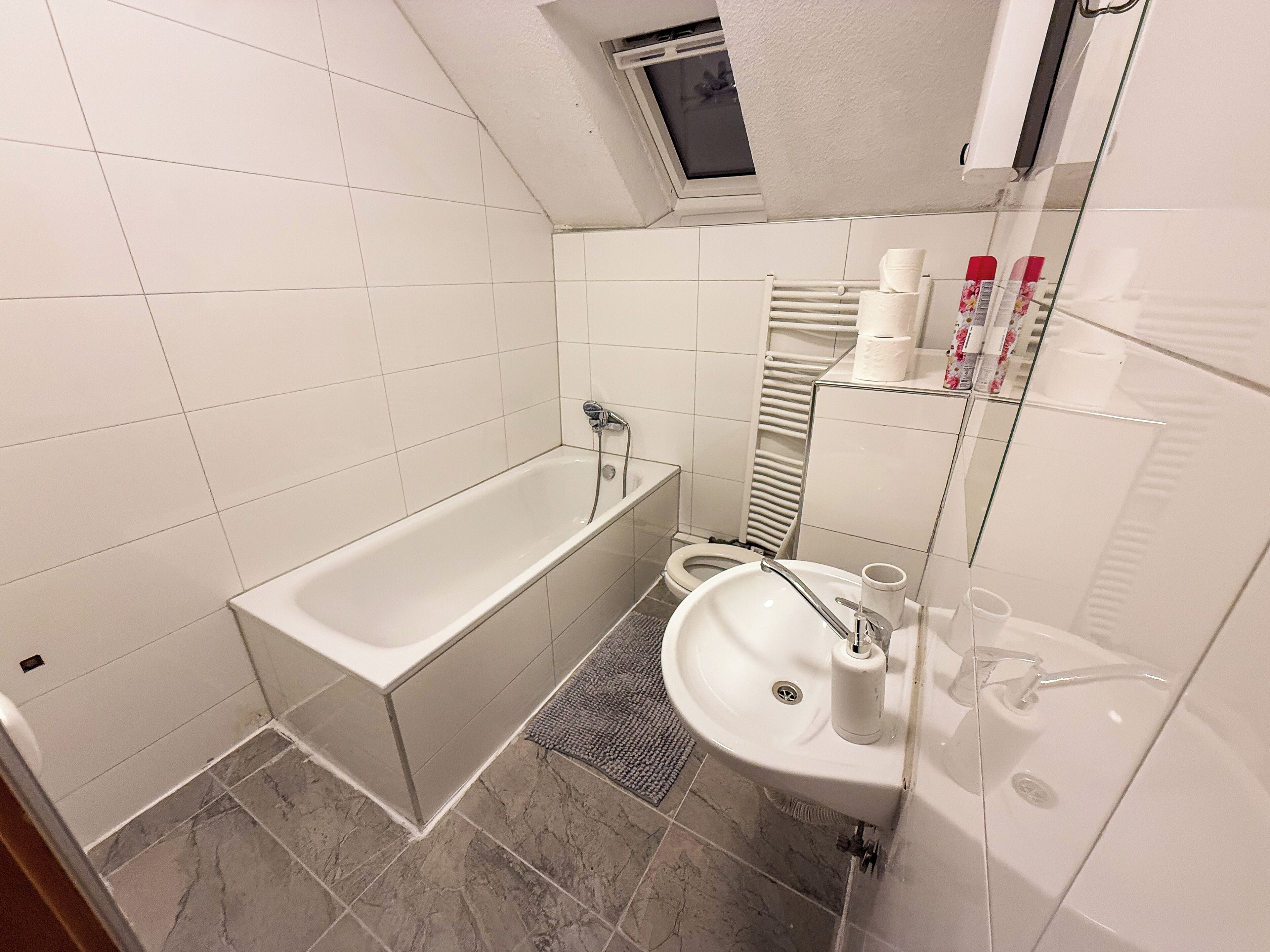 Haartrockner, Handtücher, Seife, Toilettenpapier