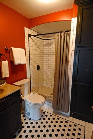 Hair dryer, towels, soap, toilet paper - "Historic Loft Retreat in Downtown Bloomington" (Bloomington)