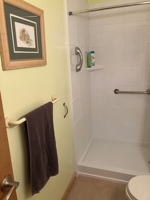 Dusche, Haartrockner, Handtücher, Seife
