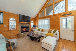 Smart TV, fireplace, table tennis, books