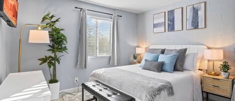 2 bedrooms, desk, iron/ironing board, travel cot