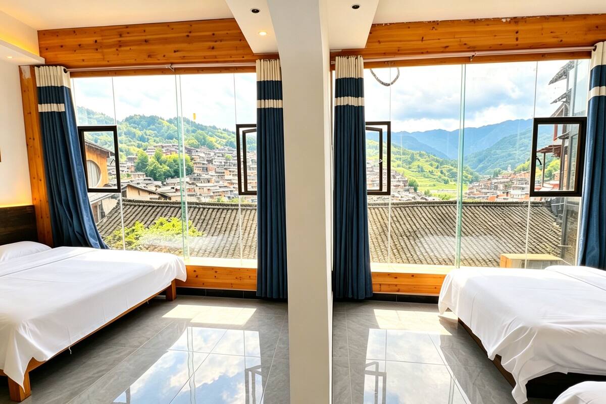 Blackout curtains, soundproofing, free WiFi, bed sheets