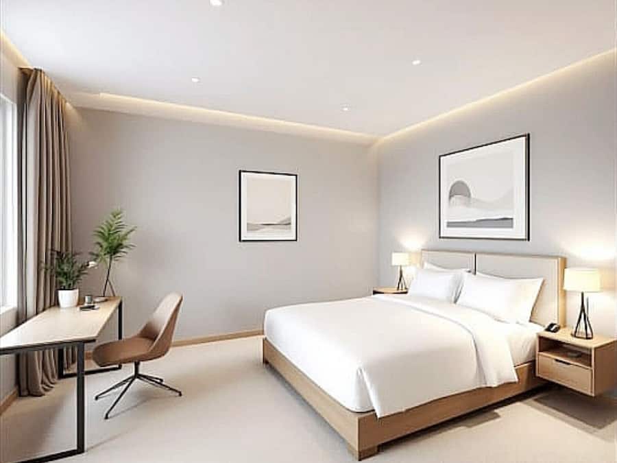 Dobbeltrom – superior, byutsikt | Oppholdsområde | Peis