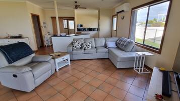 Smart TV, DVD player, books, video library