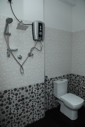 Shower, hair dryer, bidet, towels