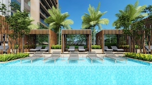 2 piscinas al aire libre, sombrillas, sillones reclinables de piscina