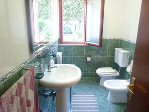 Regadera, secadora de cabello, bidet, toallas 