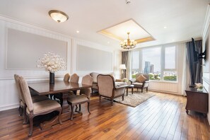 Deluxe Apartment, Multiple Beds | Living area | 55-inch LED TV with cable channels, Netflix, streaming services - Luxury Condotel Luminous Leman (Ho Chi Minh City)