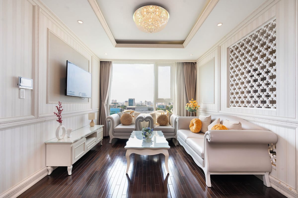 Deluxe Apartment, City View | Living area | 55-inch LED TV with cable channels, Netflix, streaming services