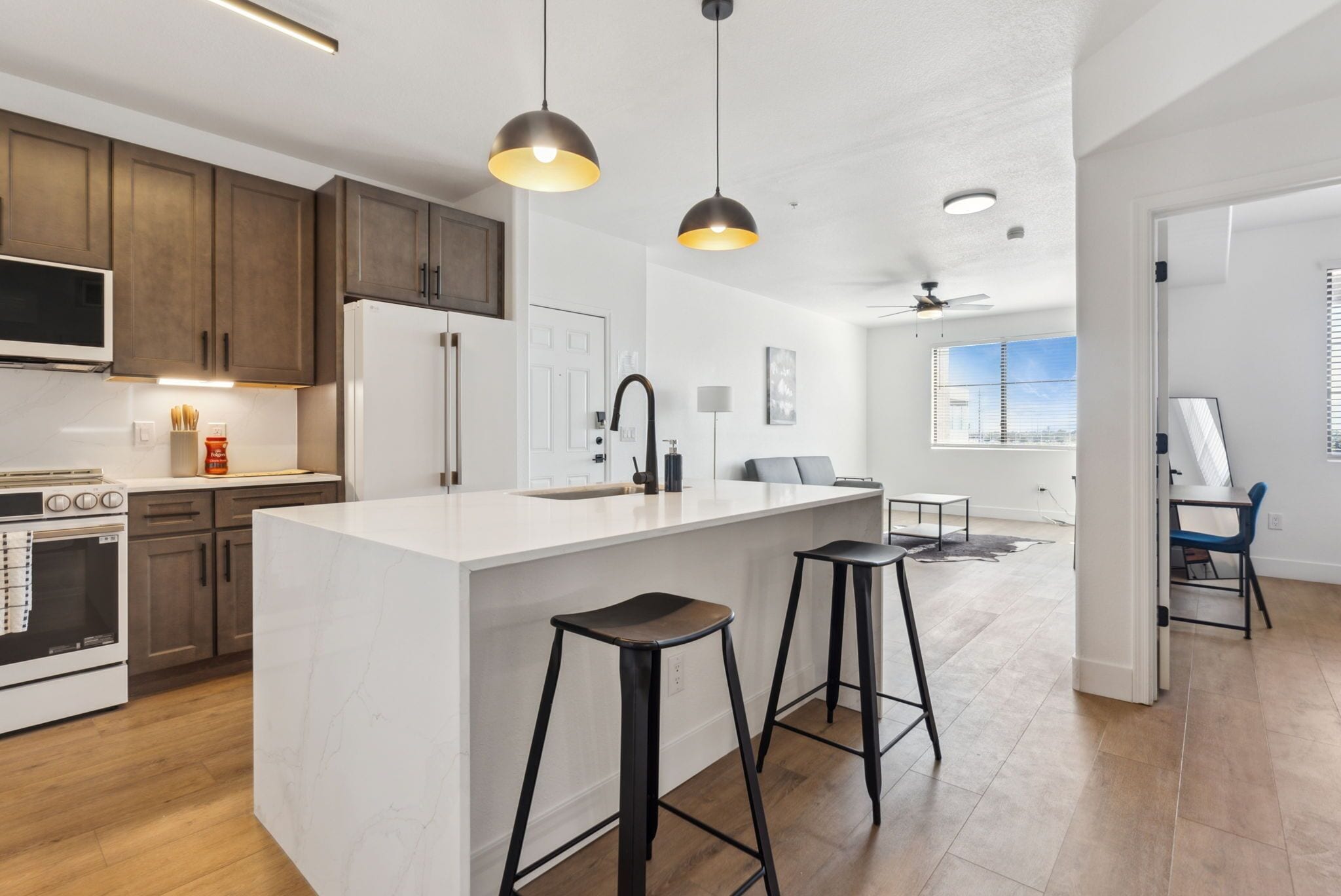 Apartamento Deluxe, 1 habitación | Cocina privada | Frigorífico, microondas, horno y placa de cocina