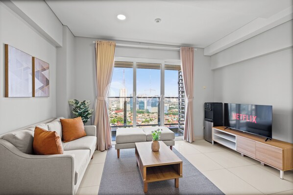 Appartement, 2 chambres, vue ville | Coin séjour