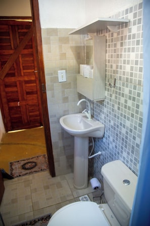 Comfort chalet, veranda, uitzicht op bergen | Badkamer | Een douche, gratis toiletartikelen, handdoeken, zeep