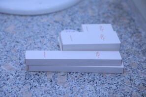 Free toiletries, hair dryer, bathrobes, slippers