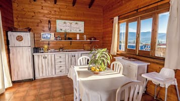 Family Cabin, Sea View | Private kitchen | Fridge, microwave, stovetop, highchair