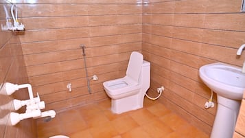 Jetted bath, bidet, soap, toilet paper