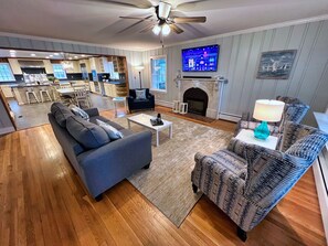 Smart TV, fireplace, video games, stereo