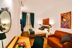 1 bedroom, desk, iron/ironing board, travel cot